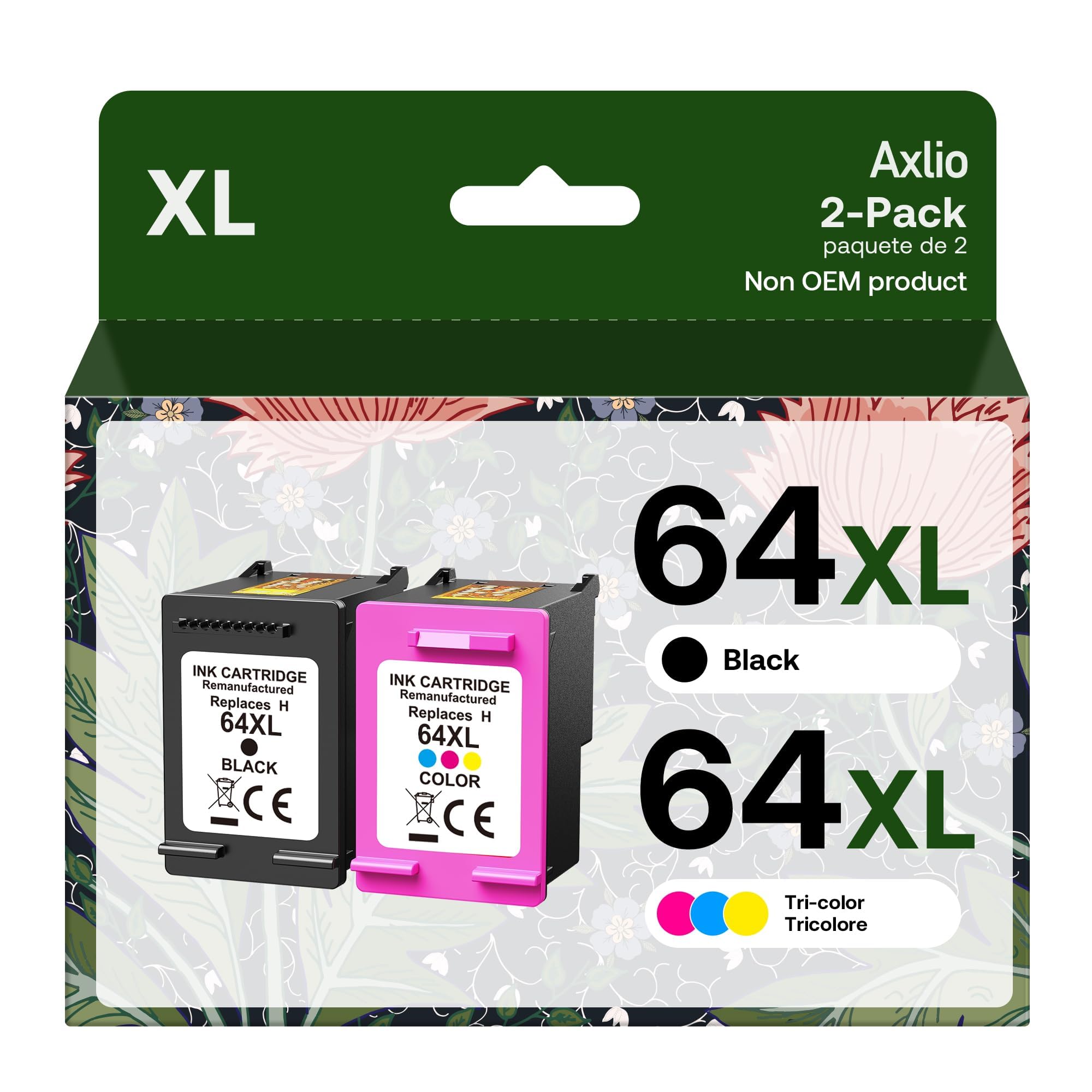 Photo 1 of 64XL Ink Cartridge Combo Pack Replacement for 64XL Ink Remanufactured Black and Color Combo Pack for Envy Photo 7858 7855 7120 7155 7158 7164 6255 6252 6232 Envy Inspire 7950e Tango Printer (2-Pack)