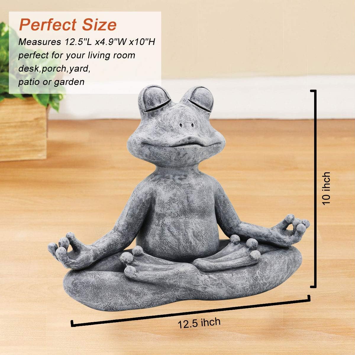 LIMEIDE Meditating Zen Yoga Frog Figurine Garden Statue - Indoor/Outdoor Garden Sculpture for Home, Patio, Yard or Lawn 12.5", Handmade Poly Resin Grey Stone Finish : Garden & Outdoor