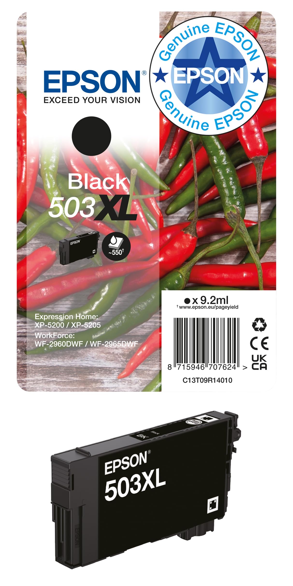 Epson 503XL Chillies, Genuine Multipack, XL Black Standard Colours Ink Cartridges
