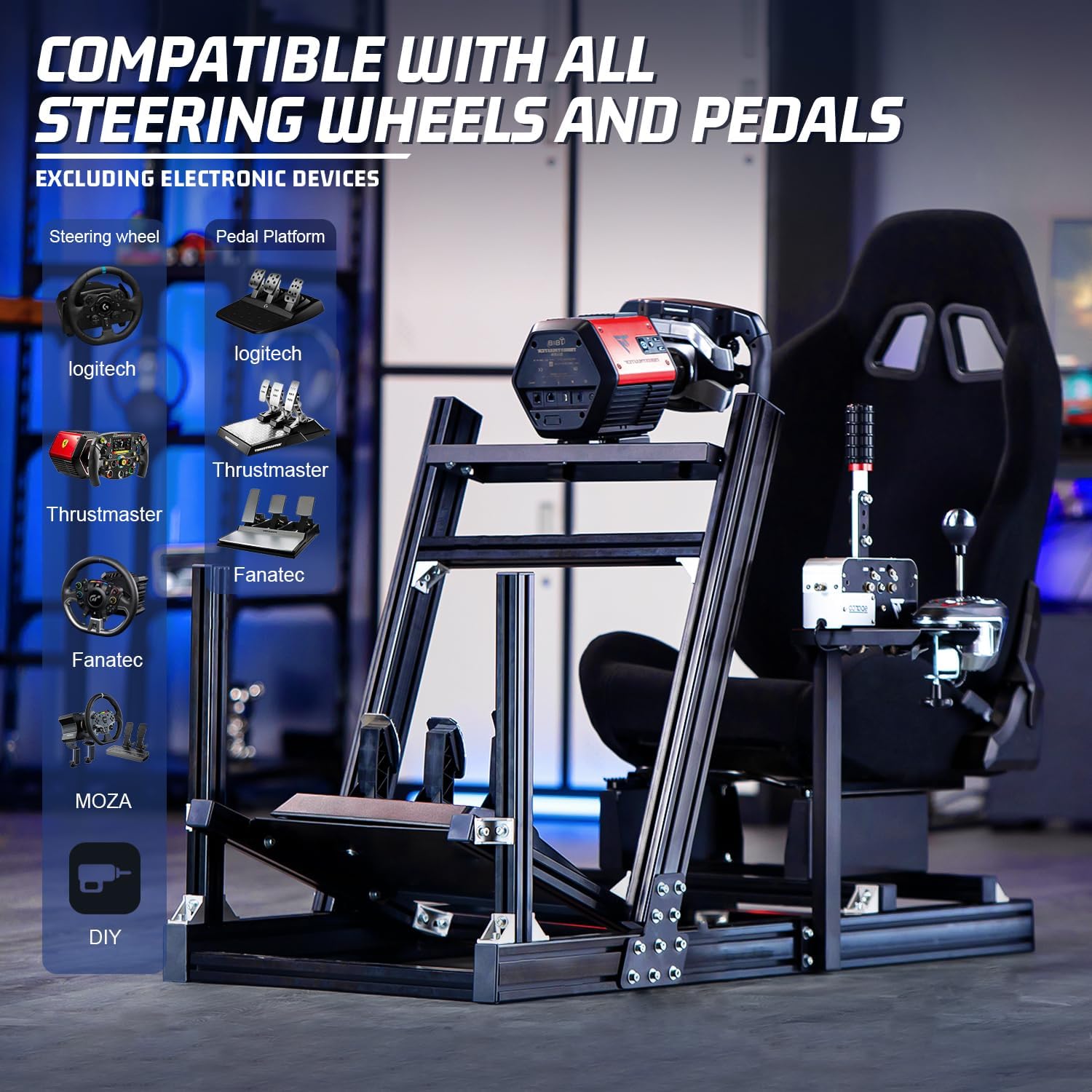 Marada Aluminum Profile Racing Simulator Cockpit with Seat, Unlimited Adjustment, Fit for Thrustmaster/Fanatec/Moza/Logitech G29 GPro,Sim Frame 8040, Not Include Steering Wheel,Pedals,Handbrake