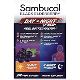Sambucol Black Elderberry Day &amp; Night Relief - 24 Capsules, 1 Pack | Feel Better Faster, Non-Drowsy Daytime Relief for Men &amp; Women, Restful Sleep for Adults, Melatonin-Free