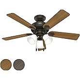 Hunter Fan 44 Inch New Bronze Indoor Ceiling Fan with LED Light Kit and Pull Chain for Living room, Bedroom, Basement, Kitche