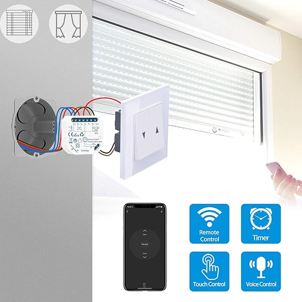 LoraTap Interruptor Persianas WiFi 2x Rel de Persianas Temporizador Inteligente para Cortina Elctrica Control Remoto por Telfono Compatible con Alexa y Google Home para Control de Voz 300W