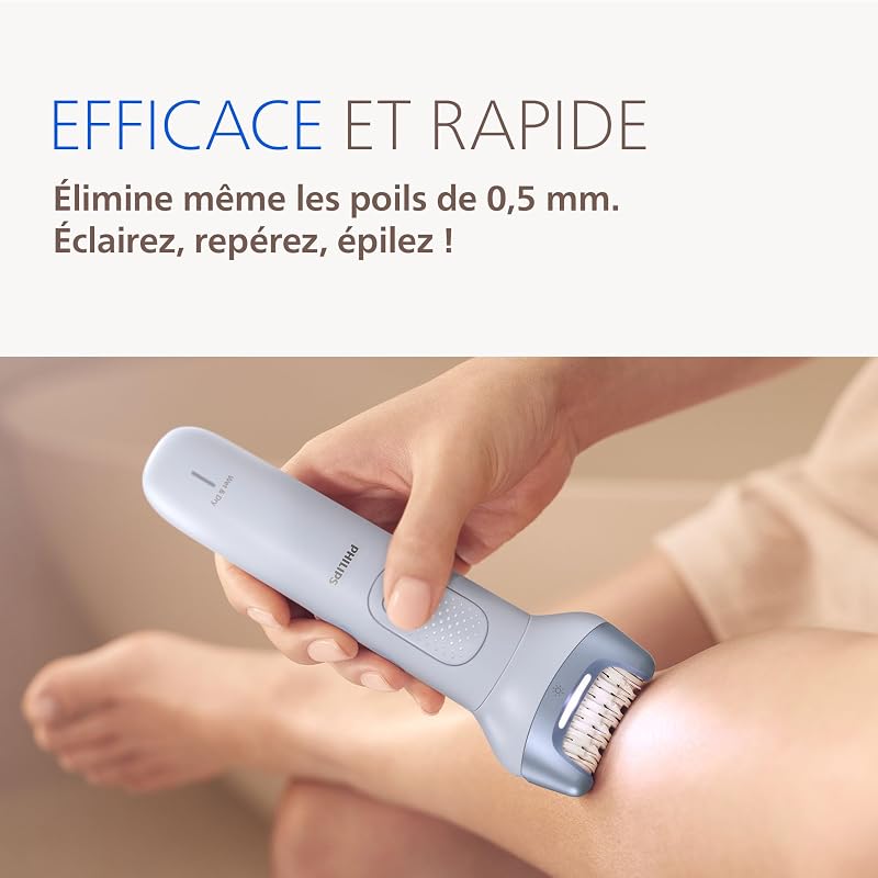 Épilateur série 8000 – épilateur électrique sans fil, utilisation sur peau sèche ou humide, épilation des jambes et du corps, avec ProGuide, 5 accessoires, autonomie 60 min, modèle BRE709/00