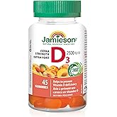 Jamieson Vitamin D3 2,500 IU Gummies Juicy Peach Flavour, Helps Prevent Vitamin D Deficiency, and Osteoporosis, Supports Immu