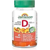 Jamieson Vitamin D3 2,500 IU Gummies Juicy Peach Flavour, Helps Prevent Vitamin D Deficiency, and Osteoporosis, Supports Immu