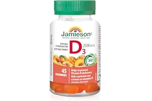 Jamieson Vitamin D3 2,500 IU Gummies Juicy Peach Flavour, Helps Prevent Vitamin D Deficiency, and Osteoporosis, Supports Immu