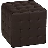 Cortesi Home Charli Tufted Cube Ottoman in 100% Genuine Leather, Brown