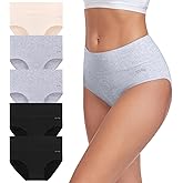 coskefy Women's High Waisted Cotton Underwear Soft Breathable Panties Stretch Briefs Ladies Panties 5 Pack