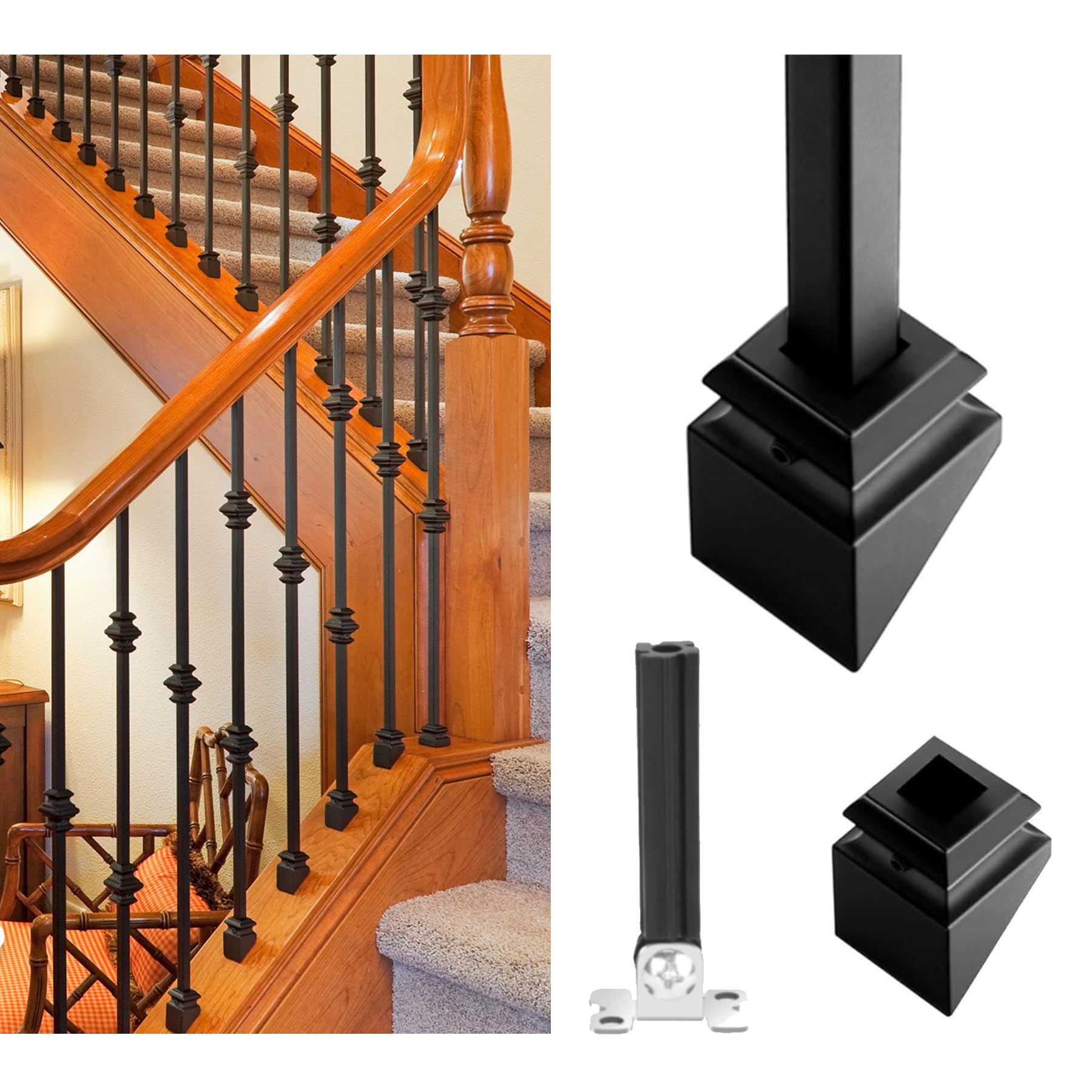 Photo 1 of 10 Pack Adjustable Angle Baluster Connectors with 10 Pack Slant Shoes, Swivel Stair Railing Connectors with Screws for 1/2" Square Iron Balusters, Easy Installation for Stair Remodel