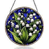 ROSDMDE Stained Glass Window Hanging 7.87inch/20cm Lily of The Valley Flower Sun Catchers Colorful Glass Sun Catchers Indoor Window Decor for Garden Home Christmas & Birthday Gifts