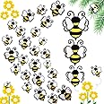 48 Pieces 3D Bee Yellow Stickers Decor Removable Mural Decals Honey Bee Clings for Home Office Fridge Decorations Party Supplies,3 Sizes