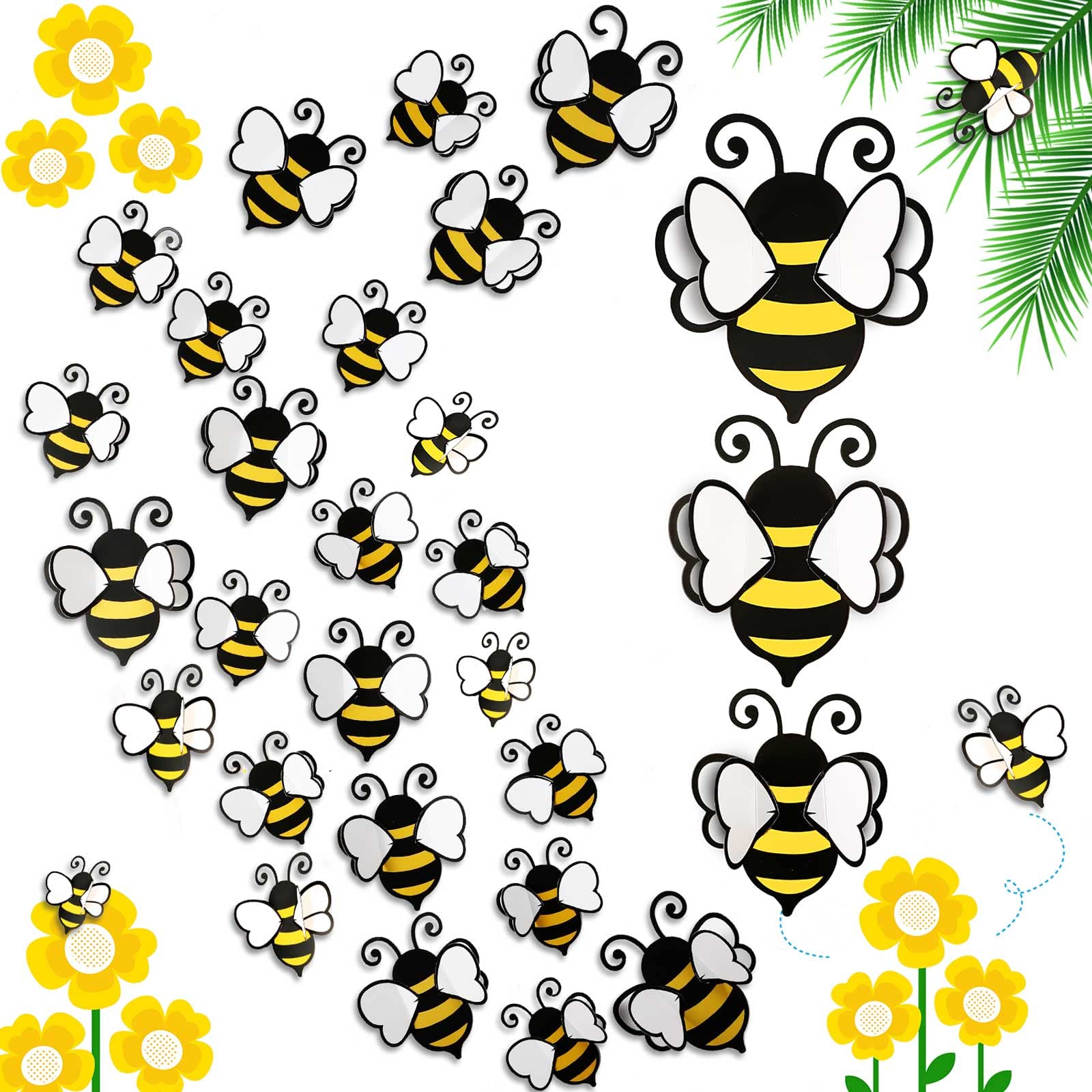 Photo 1 of 48 Pieces 3D Bee Yellow Stickers Decor Removable Mural Decals Honey Bee Clings for Home Office Fridge Decorations Party Supplies,3 Sizes