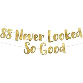 88 Never Looked So Good Gold Glitter Banner - 88th Anniversary and Birthday Party Decorations