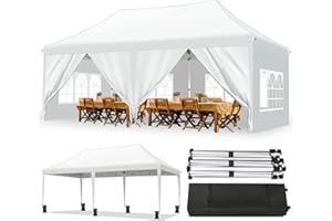 Titwest Canopy 10x20 Pop Up Canopy Tent with 6 Sidewalls and Window, Ez Pop Up Instant Shade Gazebo for Outdoor Events, Party and Patio with Wheeled Bag(10x20FT,White)