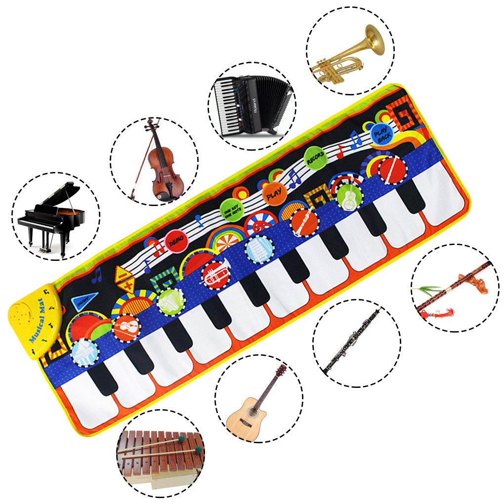 mifengda Musical Piano Mat Baby Early Education Music Piano Keyboard Carpet 19 Keys Portable Electronic Music Dance Blanket Build-in Speaker & Recording Function Gift for Kids Toddler Girls Boys