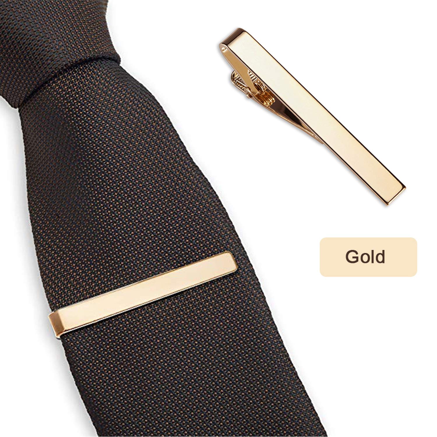 Roctee Tie Clips for Men, 3 Pack Classic Tie Clip Silver Gold Black Necktie Tie Bar Pinch Clips Suitable for Wedding Anniversary Business