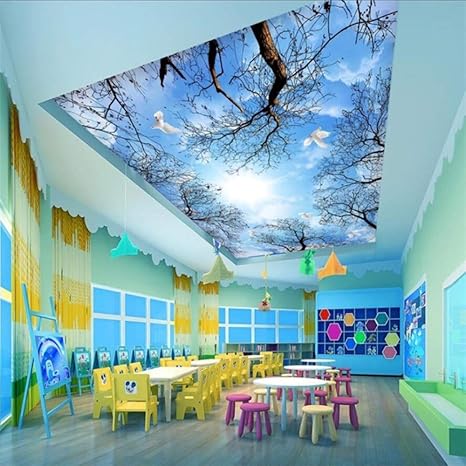 Amazon Com Dalxsh Forest Sky Tree Blue Sky Clouds Ceiling Zenith