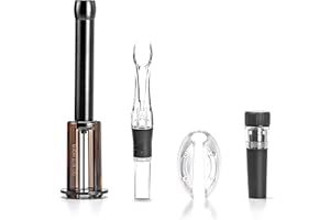 Cork Genius 4-Piece Wine Opener Set, Air Pump Wine Bottle Opener, Wine Aerator Pourer Spout, Wine Foil Cutter, and Leakproof Vacuum Wine Stopper, Wine Gift Set for Wine Lovers, Black