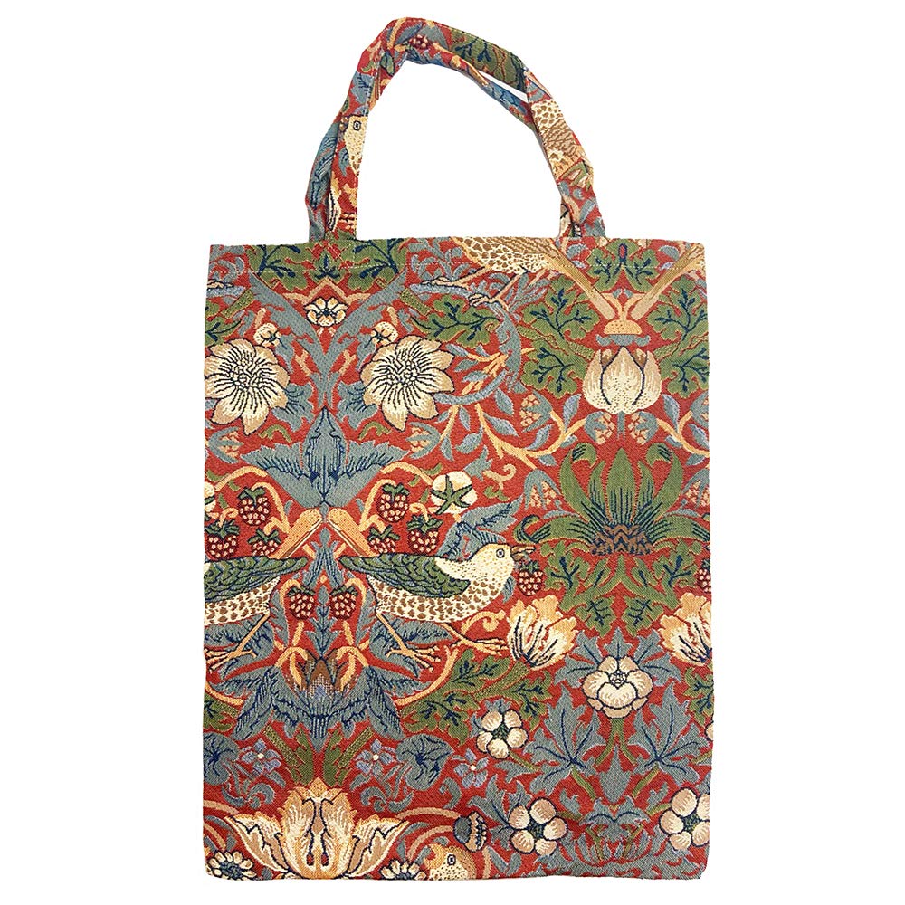 Signare Tapestry Reusable Grocery Eco-Friendly Shopping Tote Bag with William Morris Design (Strawberry Thief Red, ECO-STRD)