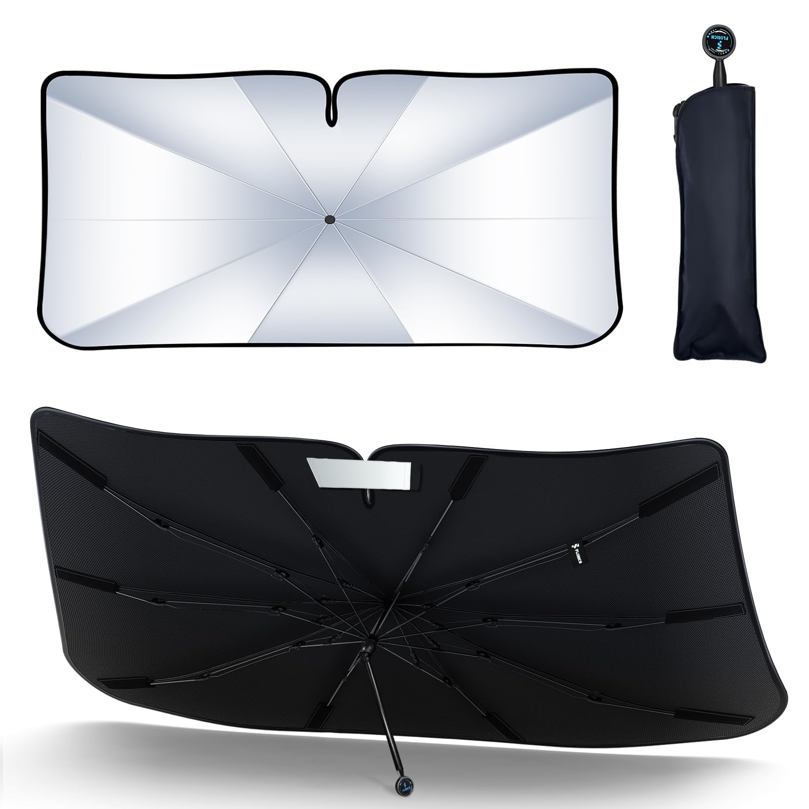Photo 1 of [2025 Upgrade] FLORICH Windshield Sunshade Umbrella Foldable Car Windshield Sun Shade Cover, [Nano-Ice-Crystal Coatings] Protect Interior from from UV Keep Car Cooler Medium(57" L x 32" W)