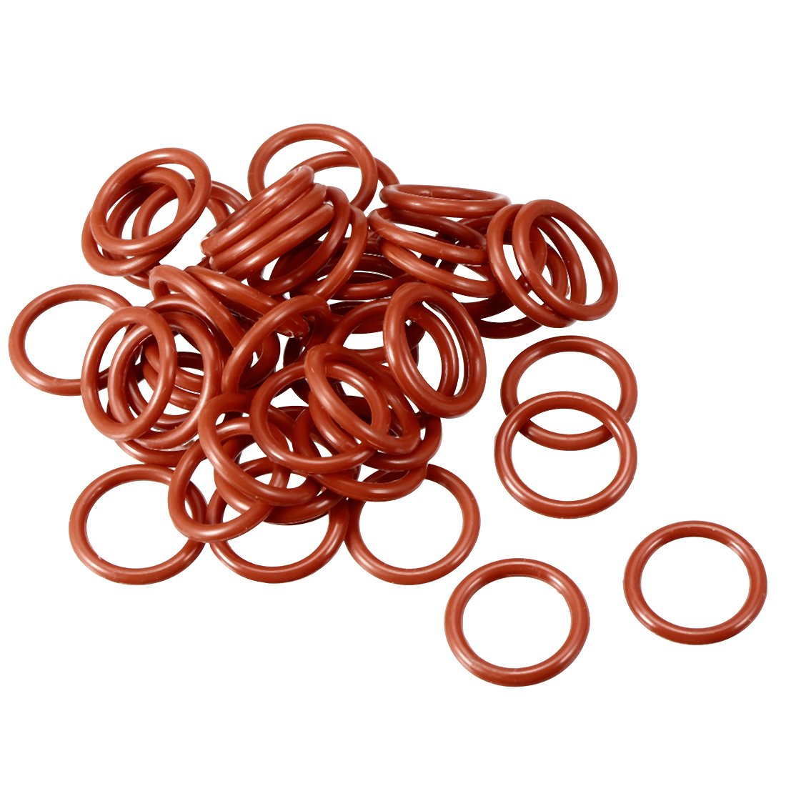 sourcingmap Silicone O-Ring, 16mm OD, 12mm ID, 2mm Width, VMQ Seal Rings Gasket, Red, Pack of 50