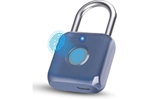 Pothunder Fingerprint Padlock, Smart Padlock, Locker Lock, Biometric Metal Keyless Fingerprint Lock, USB Rechargeable, for Gym Locker, Luggage, Backpack(Blue)