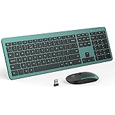 Wireless Keyboard and Mouse Combo, Full Size Slim Thin Cordless Keyboard Mouse with Numeric Keypad, Quiet Computer Keyboard Mice Set 2.4G Stable Connection Adjustable DPI (Green)