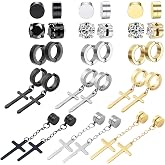 NEWITIN 15 Pairs Magnetic Earrings for Men Cubic Zirconia Clip on Earrings | Hypoallergenic, Stainless Steel Magnet, Unisex Non Piercing Studs, Halo Fake Earring, Diamond Magnetic Earrings for Men Women