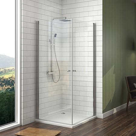 EMKE Duschkabine 90x90x185cm Eckeinstieg Duschabtrennung Dusche Doppel Pendeltür Duschtür Schwingtür Duschwand Beidseitiger N