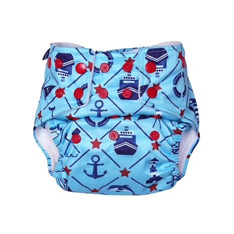superbottoms Certified Soft Fleece Lined Pocket Diaper, 4 Sizes in 1 (5-17 kg, Without Any Soaker, Anchor)