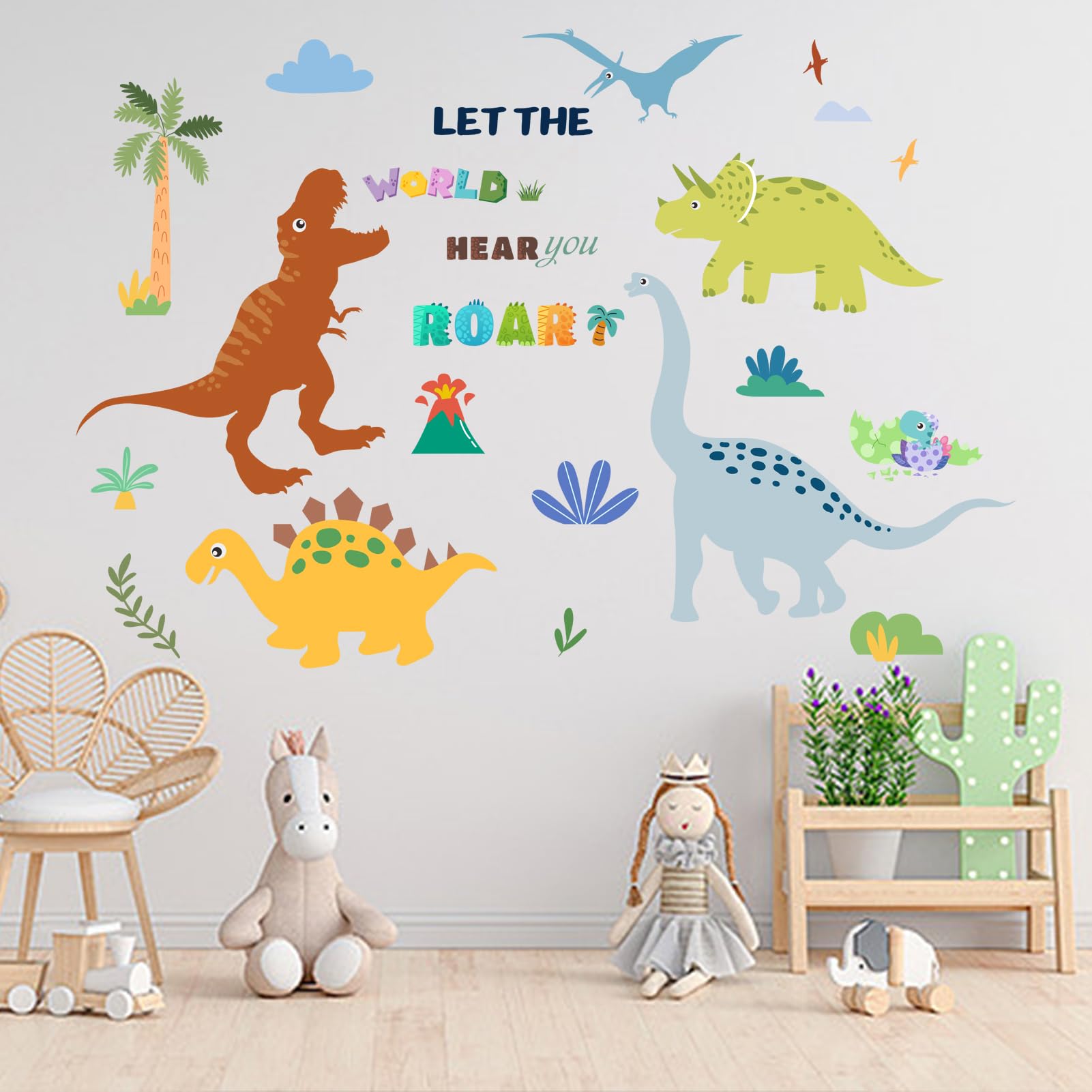 Dinosaur Kids Wall Stickers for Boys: Peel and Stick Palm Tree Dino Wall Decals - Wall Art Decor Kids Supplies Ages 1-12 Year