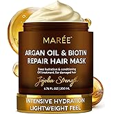 MAREE Deep Conditioning Hair Mask for Damaged Hair – Argan Oil & Biotin Jojoba Hair Treatment – Hair Repair Mask for Dry, Curly, Frizzy Color-Treated Hair Care – Mascarilla Para el Cabello Hidratante