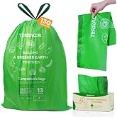 TERRACOR 13 Gallon Compostable Trash Bags Drawstring, Heavy Duty Extra Thick 1 Mil, 35 Bags, Tall Kitchen Food Scrap Waste Ba