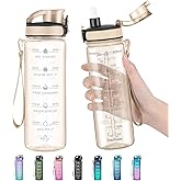 Enerbone Water Bottle, Leakproof BPA &amp; Toxic Free, Motivational Water Bottle with Times to Drink and Straw, Fitness Sports Water Bottle with Strap for Office, Gym, Outdoor Sports