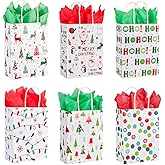 SUNCOLOR 30 Small Christmas Gift Bags With Tissue paper