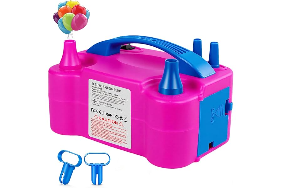 Motorenbau Electric Balloon Pump, Portable Electric Balloon Blower Machine Balloon Air Pump, Dual Nozzle 110V 600W Balloon Inflator for Party Decoration Christmas Birthday-Rose Red