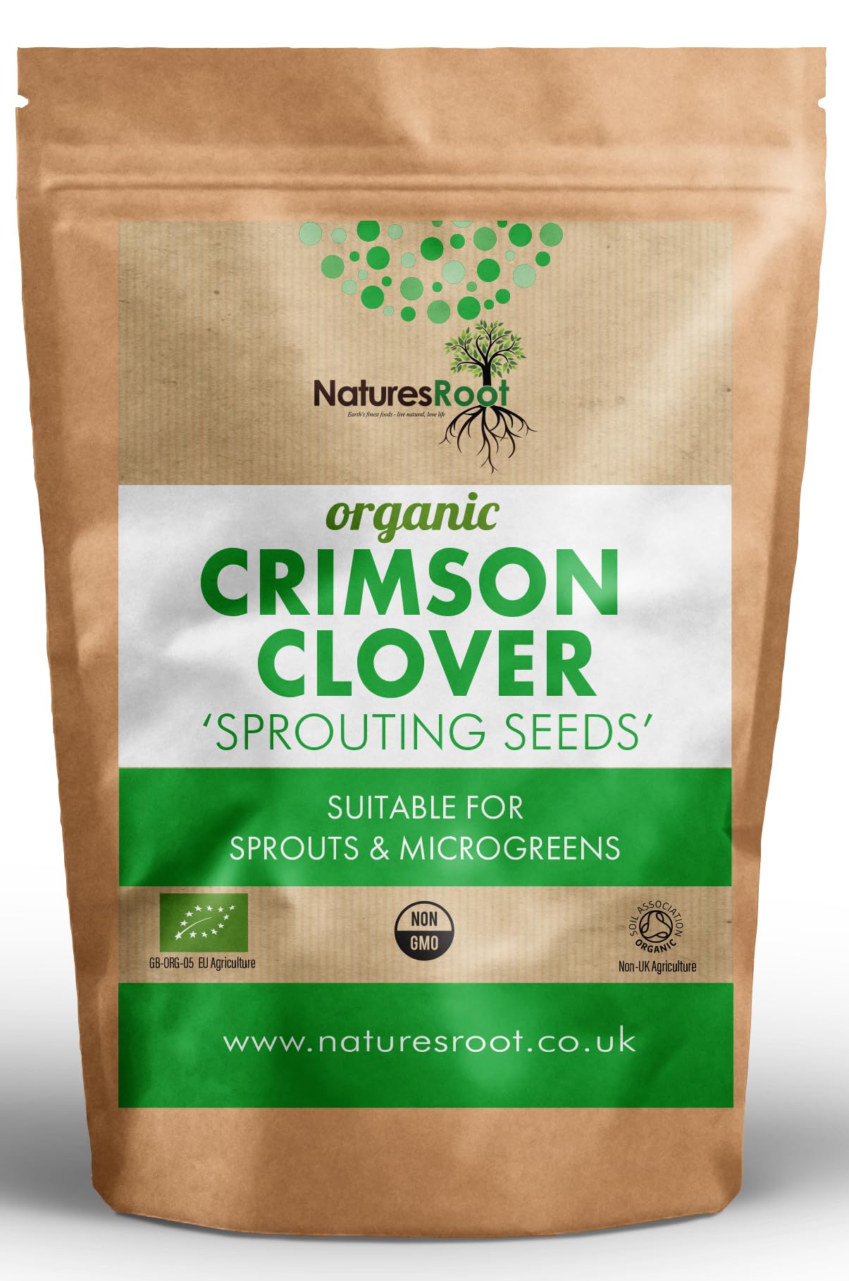 Nature’s Root Organic Crimson Clover Sprouting Seeds 250g – Mild, Crunchy Sprouts for Jars & Trays | Home Growing | Vegan Friendly