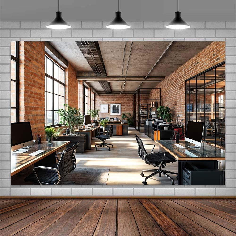 Photo 1 of 7X5ft Office Video Photo Backdrop Photography Background for Recording Conference, Zoom Home Podcast Backdrops Photo Booth Prop Decorations Wall Decor Tablecloth