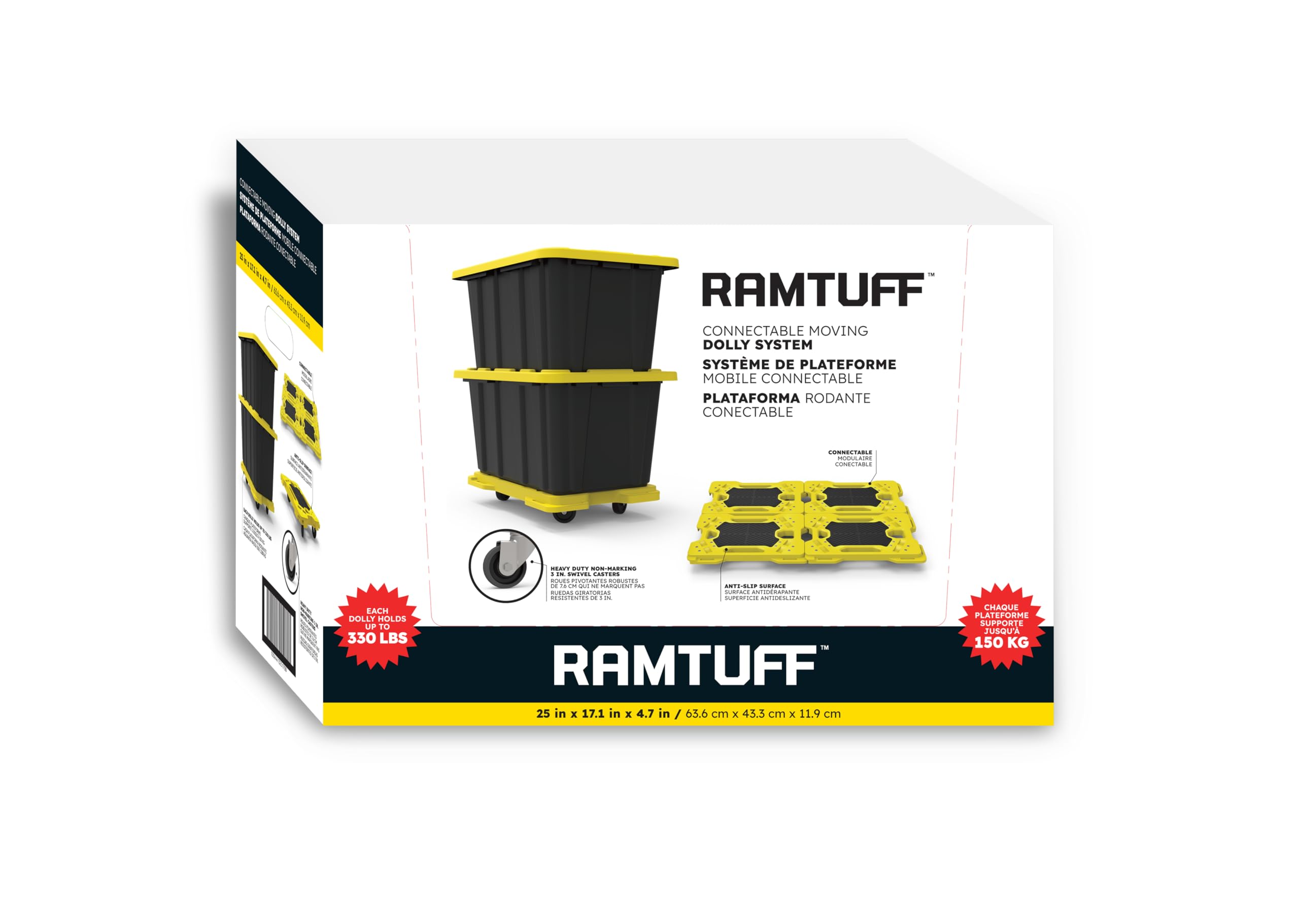 Photo 1 of Ramtuff Connectable Moving Dolly System - Heavy Duty Furniture Dolly with Wheels - Sturdy Plastic, Anti-Slip Surface, 25 '' x17.1 '' x4.7'' - Holds Up to 330 lbs - Non-Marking 3'' Swivel Casters