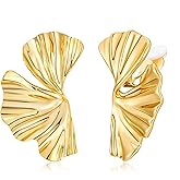 Gold Clip on Earrings for Women Chunky Statement Earrings Vintage Ginkgo Leaf Flower Non Pierced Earrings Fashion 18k Gold Plated Jewelry Gift
