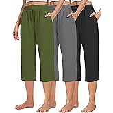 Kivdol 3 Pack Women's Capri Sweatpants, Cozy Wide Legs Cropped Capri with Pockets, Lounge Jogger Pants Workout Yoga Capris