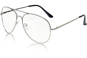 SunnyPro Aviator Glasses Clear Lens Oversized Silver Metal Frame Non-Prescription UV400