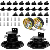 MCCKLE 24 Pack Adjustable Deck Support Pedestal Kit 1-3/16" to 2-3/8" | Deck Foundation Base, Adjustable Height, Plastic Deck Blocks with 48 Screws, 2 Tape &amp; Screwdriver for Decks Joists Flooring