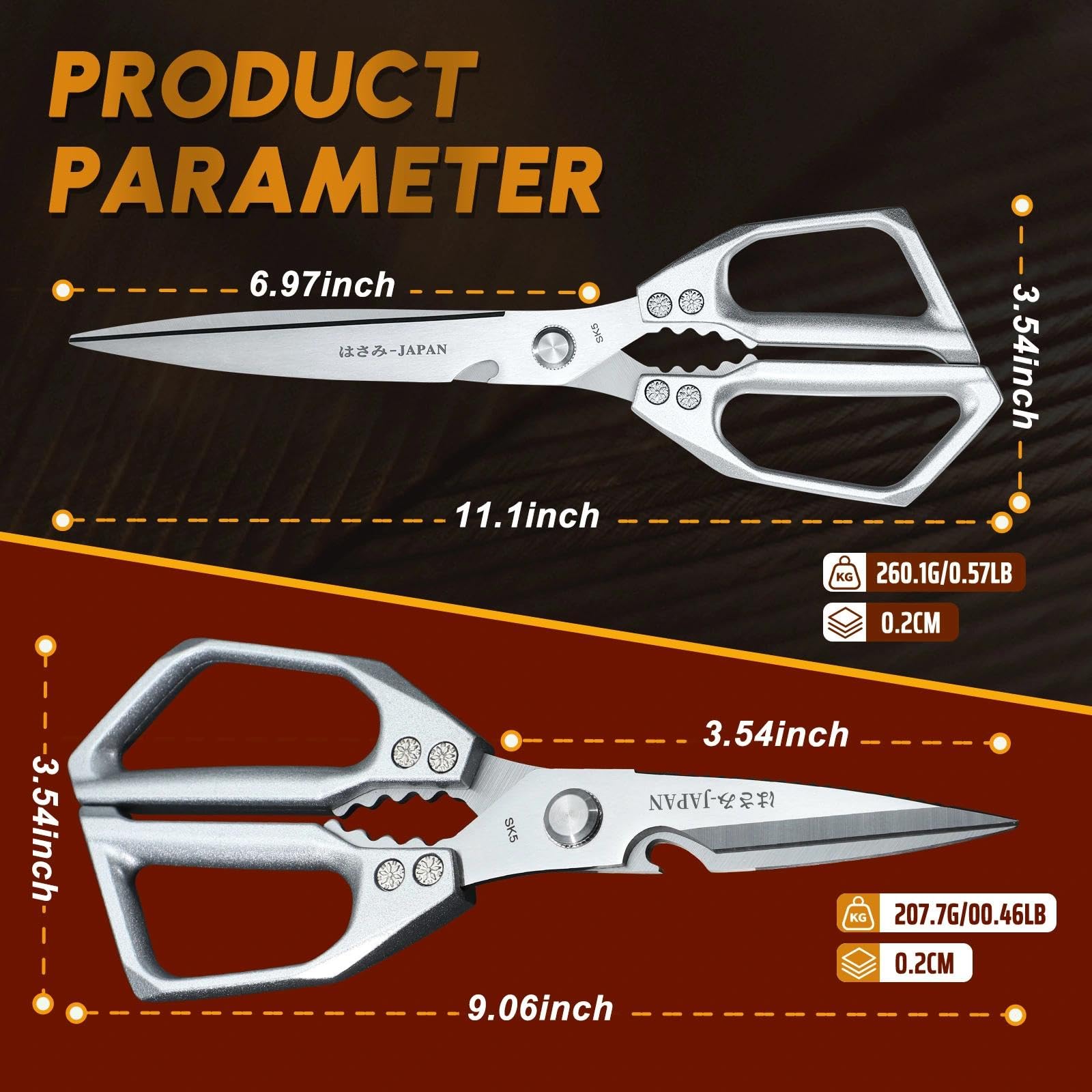 Dream Reach Küchenschere Set Silber - Edelstahl Geflügelschere, Scharf Haushaltsschere und Verlängert Küchen Schere für Fleisch, Hühnerknochen und Pute Geschenke für Mama 6