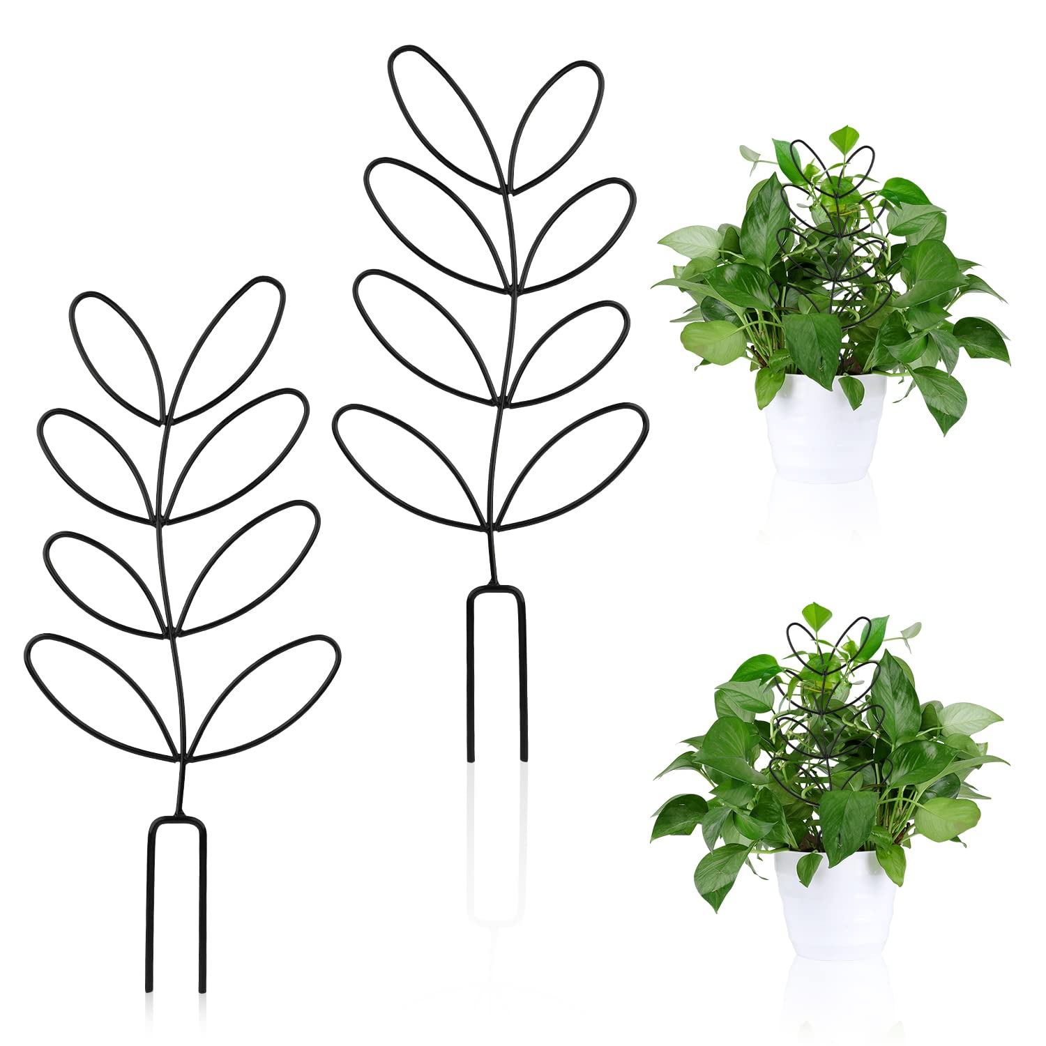 2pcs Trellis for Plants, Small Metal Leaf Shaped Plant Trellis Indoor House Plant Trellises Climbing Plants Trellis for Potted Plants Houseplants Decoration (Black)