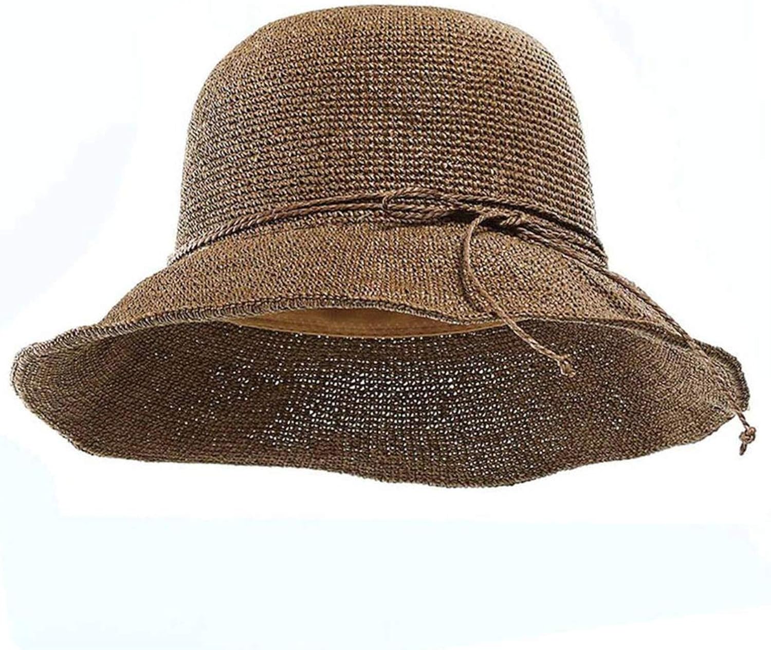 String Bow Brown Straw Sun Hats for Women Outdoor Seaside ...