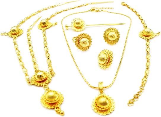 Yulaili Parure De Bijoux Femme Collier Femme Ethiopienne Bijoux Traditionnels De Mariage Erythreen Bijoux Africains Barrette A Cheveux Elements De Decoration Pour Cheveux Amazon Fr Bijoux