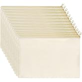 Koolmox Makeup Bags, 12 Canvas Pencil Pouch, Cotton Canvas Toiletry Pouch, Bulk Plain Cosmetic Bags for Women Pencil Case Vinyl Projects Crafts, 8x5'' Beige Bag with Beige Zippers