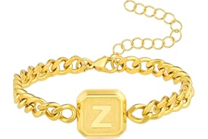 BELLINO Stocking Stuffer - Initial Cuban Link Bracelet for Mens Bracelet Squre A-Z Letter Adjustable Size Stainless Steel Men Jewelry Birthday Christmas Gifts White Elephant Gifts for adults him Husband Dad Brother Son